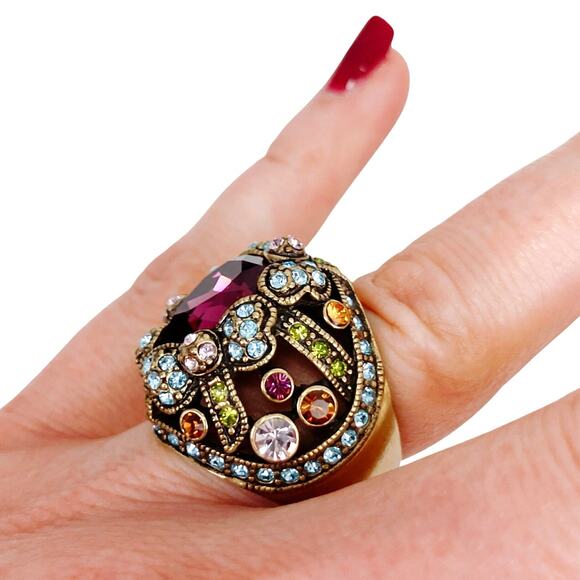 Heidi Daus Crystal Purple Teardrop Statement Cocktail Colorful Ring Size 6.75 - Picture 7 of 11